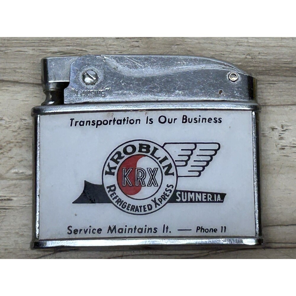 Vtg Lansing Kroblin Refrigerated Xpress Flat Metal Automatic Lighter #1743 Japan